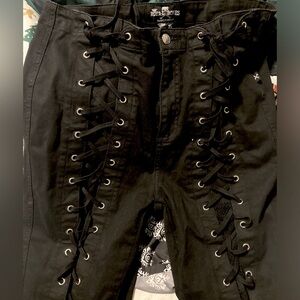 Royal Bones Hot topic lace up fishnet detail pants! Juniors size 15